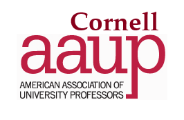 The logo of the Cornell Chapter of the American Association of University Professors, with this text shown in red.